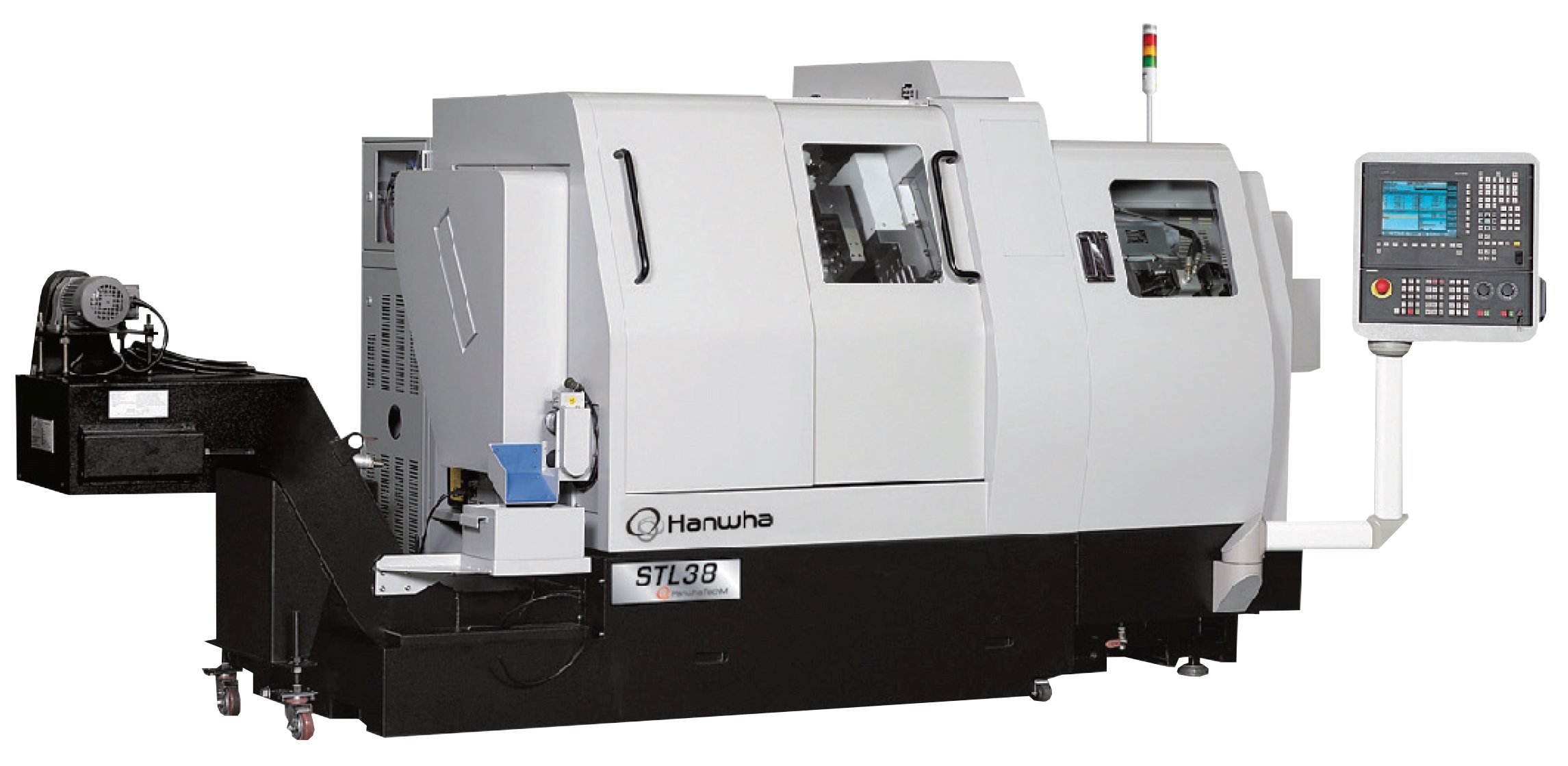 Tříkanálový, 9 osý CNC dlouhotočný automatický soustruh Hanwha STL38Y3